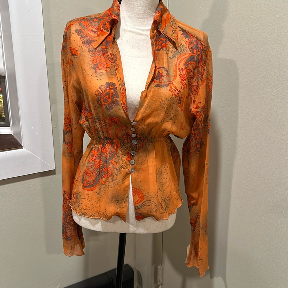 Kablan silk blouse  beautiful orange print